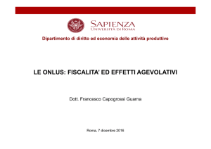 LE ONLUS: FISCALITA` ED EFFETTI AGEVOLATIVI