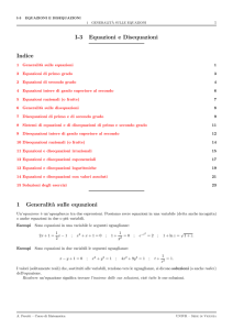 I-3 Equazioni e Disequazioni Indice 1 Generalit`a sulle equazioni