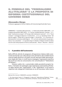 il pendolo del “federalismo all`italiana” e la proposta di