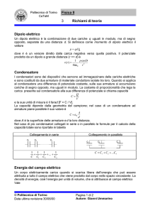 Fisica II 3 Richiami di teoria Dipolo elettrico Condensatore Energia