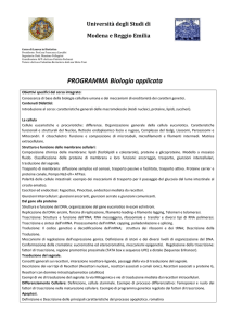 PROGRAMMA Biologia applicata - Corso di Laurea in Dietistica