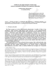 Il diritto di voto degli immigrati a livello locale, ovvero la