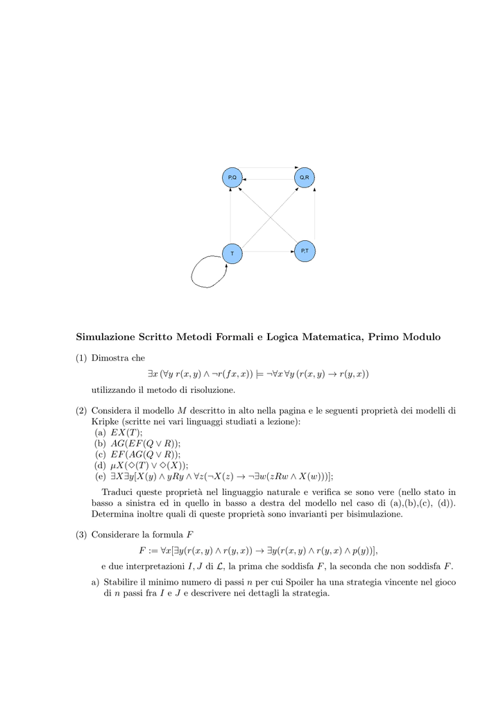 Simulazione Scritto Metodi Formali E Logica Matematica Primo