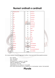 Numeri ordinali e cardinali Plurale