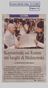 Kapuscinski sul Renon nei luoghi di Malinowski
