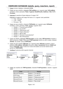 ESERCIZIO DATABASE (tabelle, query, maschere, report)