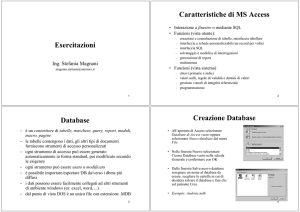 Esercitazioni Caratteristiche di MS Access Database Creazione