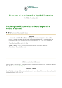 Sociologia ed Economia: universi separati o nuova alleanza?