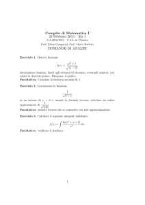 Compito di Matematica I 26 Febbraio 2013 – fila 1 DOMANDE DI