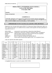 PRIMA PROVA INTERMEDIA DI STATISTICA CLEA (COD. 5047