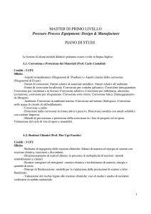 MASTER DI PRIMO LIVELLO Pressure Process Equipment: Design