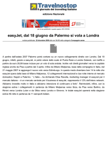 easyJet, dal 18 giugno da Palermo si vola a Londra
