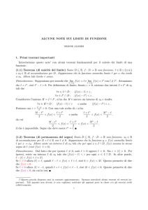 ALCUNE NOTE SUI LIMITI DI FUNZIONE 1. Primi teoremi importanti