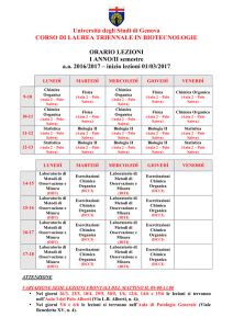 Orario 1° anno 1° semestre - Corso di Studi in Biotecnologie