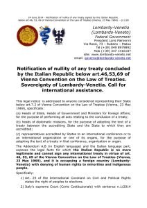 Notification of nullity of any treaty concluded by the Italian Republic