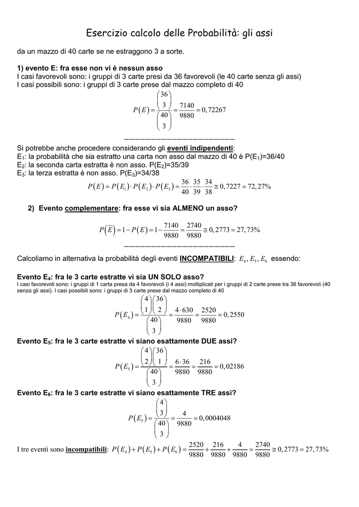 Esercizio Calcolo Delle Probabilita Gli Assi