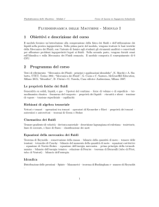 Fluidodinamica delle Macchine - Modulo I 1 Obiettivi e descrizione