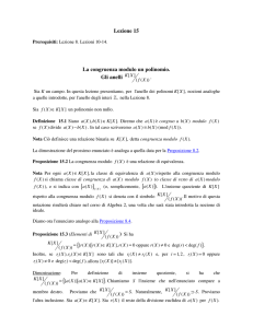 Lezione 15: La congruenza modulo un polinomio. Gli anelli