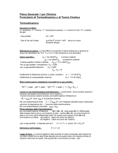 Fisica Generale 1 per Chimica Formulario di Termodinamica e di