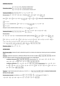 DINAMICA RELATIVA Cinematica relativa: Teorema di Galileo