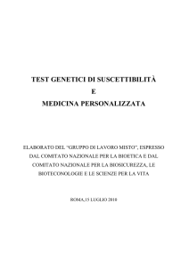 test genetici di suscettibilità e medicina personalizzata