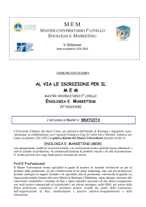 Comunicato stampa Master Enologia e Marketing 2011/12