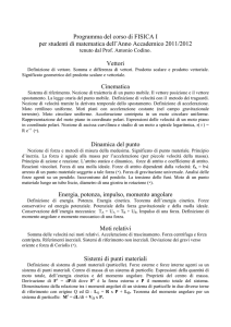 Programma del corso di FISICA I per studenti di matematica dell