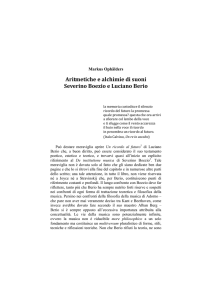 Aritmetiche e alchimie di suoni Severino Boezio e Luciano Berio