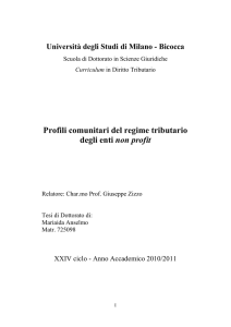 Profili comunitari del regime tributario degli enti non profit