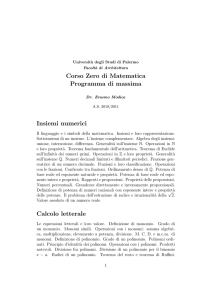 Programma di massima del Corso Zero - Matematica e