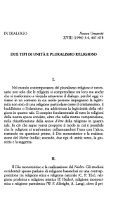 DUE TIPI DI UNITÀ E PLURALISMO RELIGIOSO I. II.