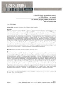 La difficoltà di tipizzazione dello stalking nel diritto italiano e