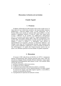 la bioetica nel curriculum, di Claudio Tugnoli