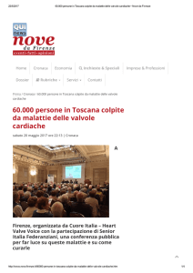 60.000 persone in Toscana colpite da malattie delle valvole cardiache