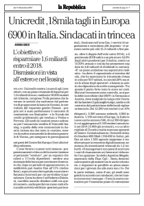 Unicredit, 18mila tagli in Europa 6900 in Italia. Sindacati in trincea
