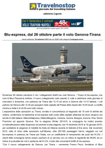 Blu-express, dal 26 ottobre parte il volo Genova-Tirana