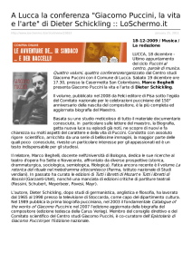 A Lucca la conferenza "Giacomo Puccini, la vita e l`arte" di Dieter
