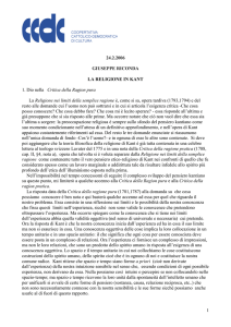 1 24.2.2006 GIUSEPPE RICONDA LA RELIGIONE IN KANT 1. Dio