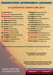 osservatorio astronomico lodigiano calendario aperture 2017