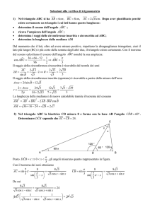 Soluzioni alla verifica di trigonometria 1) Nel triangolo ABC si ha