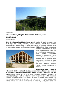 «Ecomafia», Puglia deturpata dall`illegalità ambientale