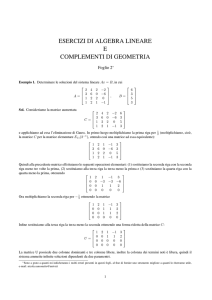 ESERCIZI DI ALGEBRA LINEARE E COMPLEMENTI DI GEOMETRIA