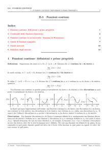 II-5 Funzioni continue Indice 1 Funzioni continue: definizioni e prime