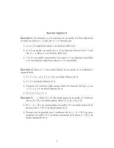 Esercizi Algebra 9 Esercizio 1. Un elemento a = 0 contenuto in un
