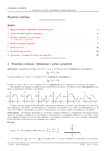 Funzioni continue Indice 1 Funzioni continue: definizioni e prime