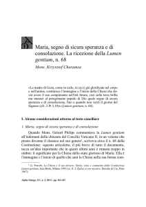 Maria, segno di sicura speranza e di consolazione. La ricezione