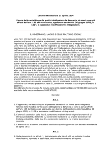 Decreto Ministeriale 27 aprile 2004 Elenco delle malattie per le