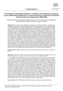 Prevalenza di patologie infettive e malattie sessualmente trasmesse