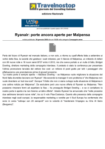 Ryanair: porte ancora aperte per Malpensa