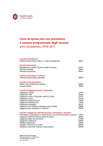 Corsi senza numero programmato e codici corrispondenti